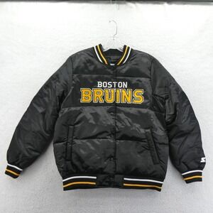 Starter Jacket Womens Medium Boston Bruins Black Puffer Satin Vintage Deadstock